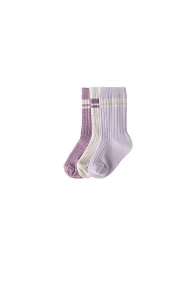 Zara THREE-PACK OF STRIPED LONG SOCKS - Purple marl