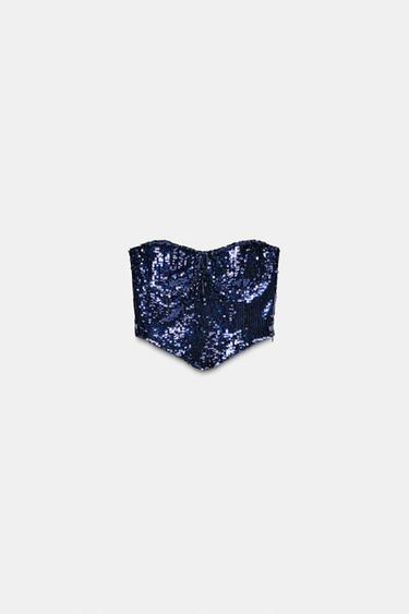 SEQUIN CORSETRY-INSPIRED TOP - Blue by Zara