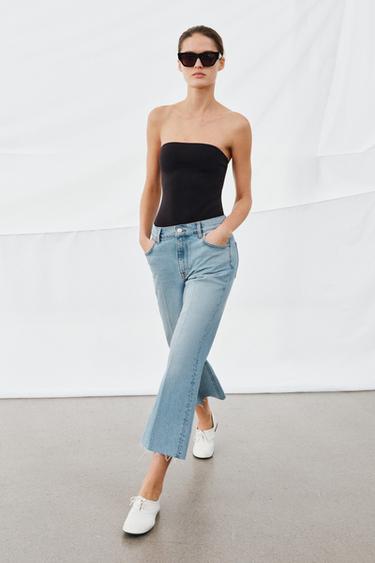 JEANS ZW COLLECTION CROPPED FLARE TIRO MEDIO - Azul claro de Zara