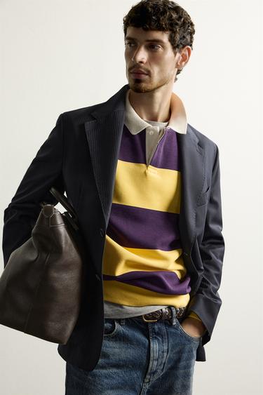 Zara 100% WOOL STRIPED BLAZER - Dark navy