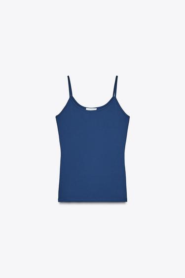 POLYAMIDE TOP WITH THIN STRAPS - Navy blue by Zara