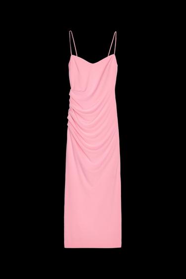 VESTIDO MIDI FRUNCES - Rosa de Zara - Imagen 0