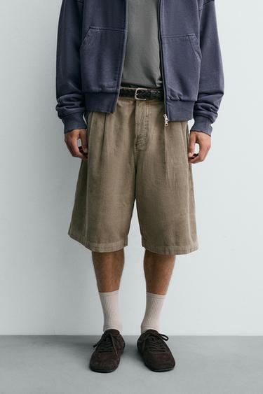 WIDE-LEG CORDUROY BERMUDA SHORTS - Mink by Zara - Image 1