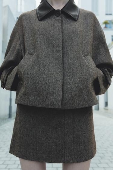 ZW COLLECTION HERRINGBONE MINI SKIRT - Dark grey by Zara