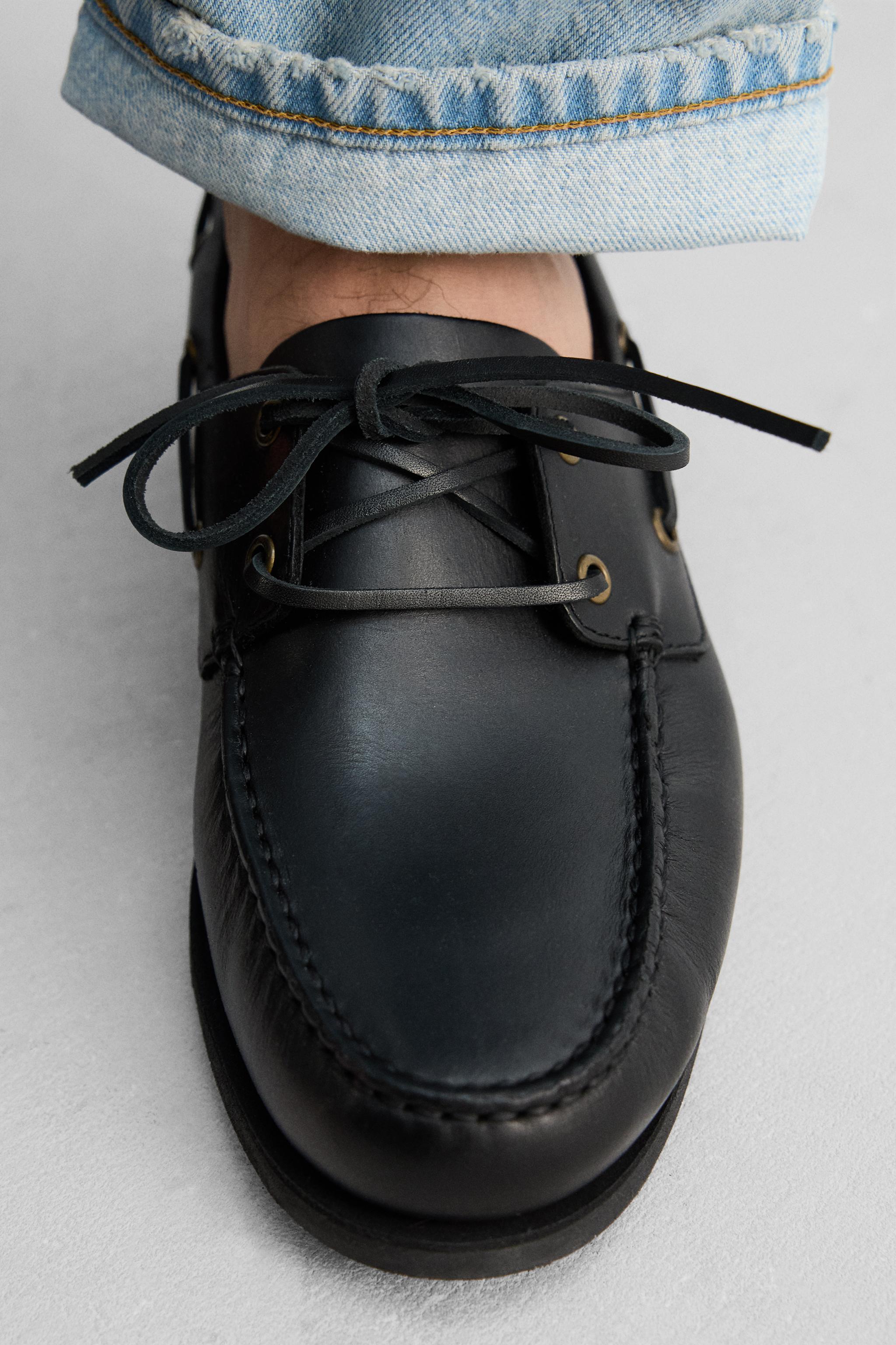 限定版レザーデッキシューズ - ブラック | ZARA Japan / 日本