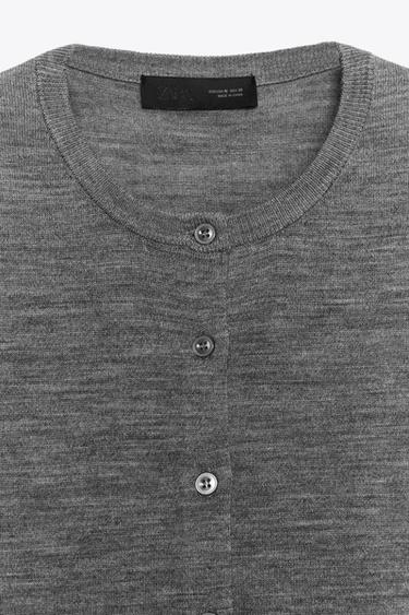 100% WOOL PLAIN KNIT CARDIGAN - Grey marl by Zara - Image 6