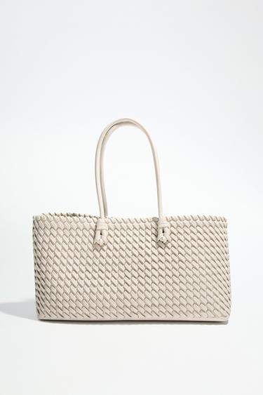 Zara ELONGATED WOVEN SHOPPER - Ecru