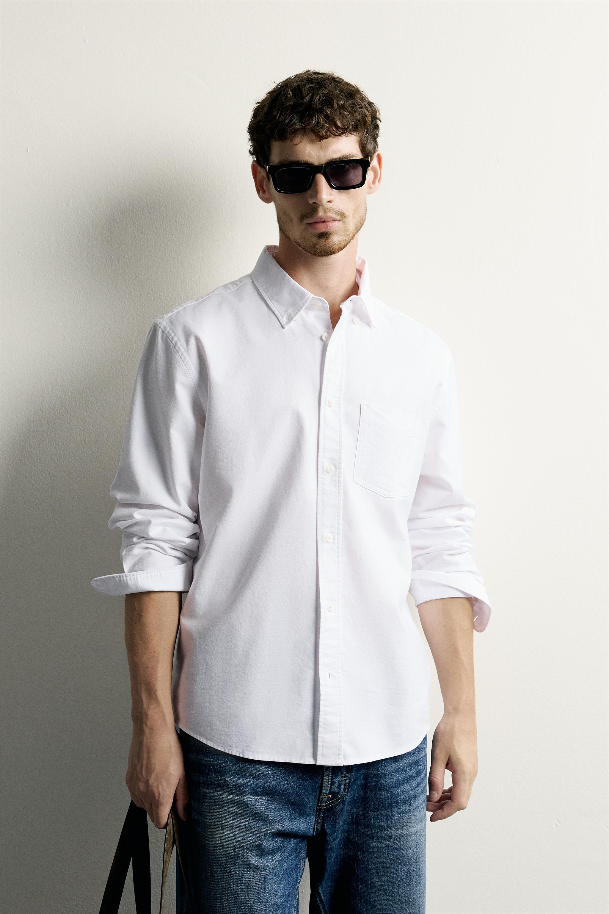 REGULAR FIT TEXTURED OXFORD SHIRT — White