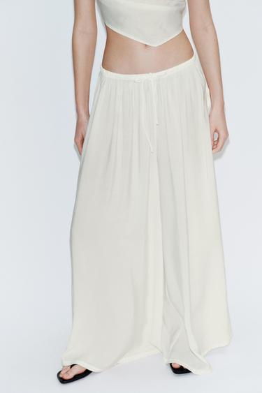 Zara DRAWSTRING PALAZZO PANTS - White