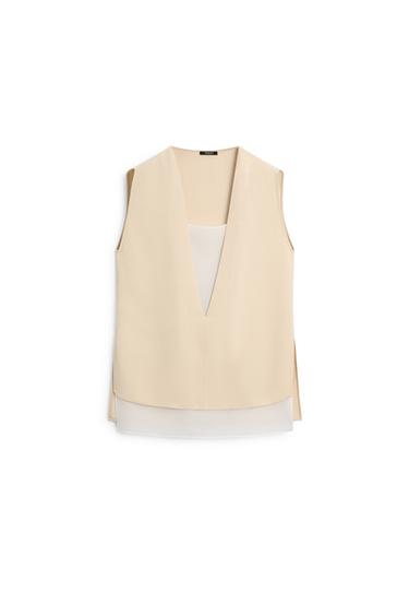 Zara Flowing double-layer top with contrast detail - Ecru
