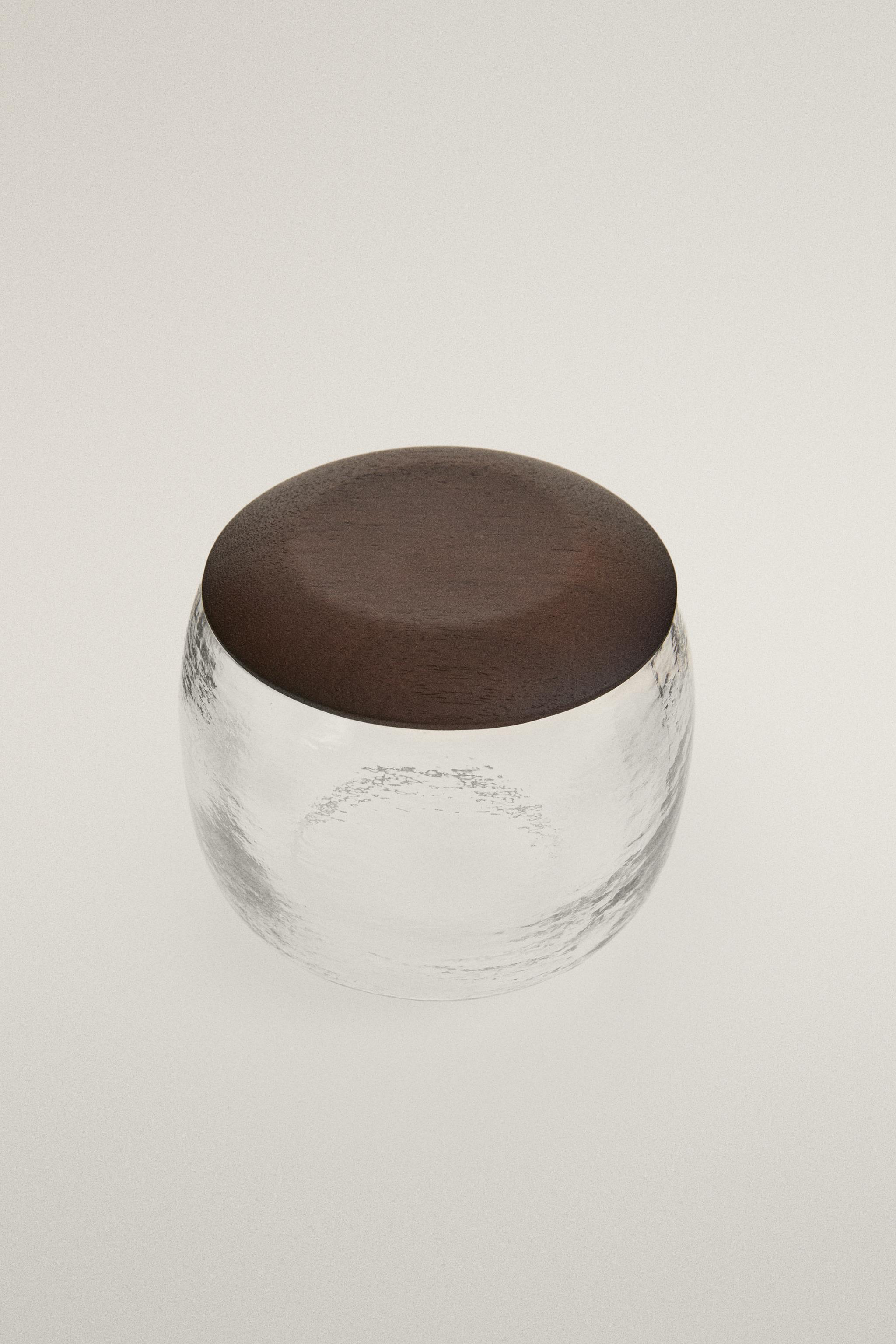 ACACIA WOOD AND GLASS BATHROOM ORGANIZER JAR