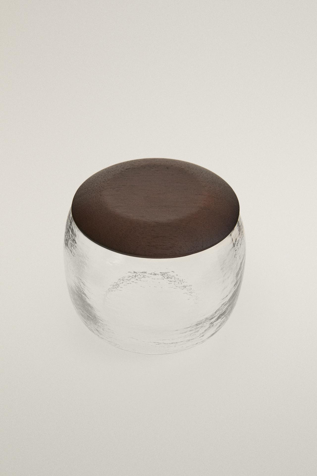 ACACIA WOOD AND GLASS BATHROOM ORGANIZER JAR — Transparent