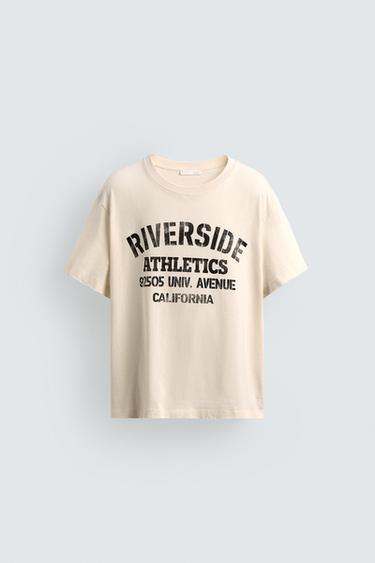 워시드 텍스트 릴렉스핏 티셔츠 - Zara의 스크래치 화이트 - 이미지 0