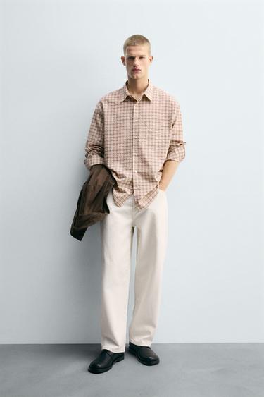 Zara TEXTURED PLAID SHIRT - Sand - Image 0
