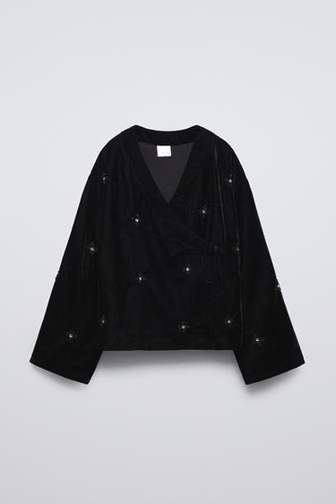 BEADED VELVET KIMONO - Black by Zara - Image 0