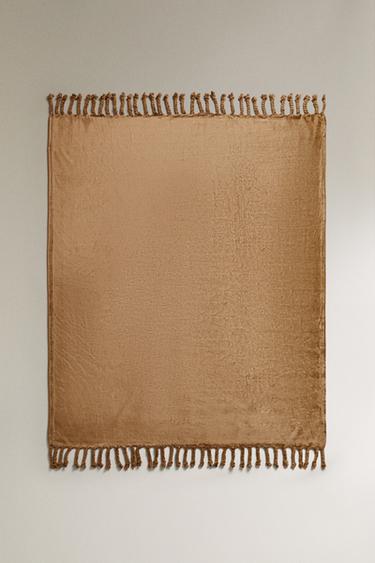 FLEECEDECKE MIT FRANSEN - grau-beige von Zara - Bild 0