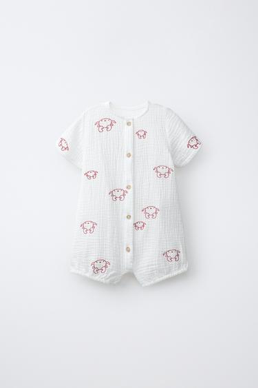 КОМБИНЕЗОН С ВЫШИВКОЙ КРАБОВ — Цвет небеленого полотна/Красный от Zara