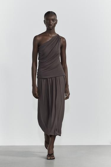 ASYMMETRIC RUFFLED TOP - Charcoal grey by Zara - Image 0