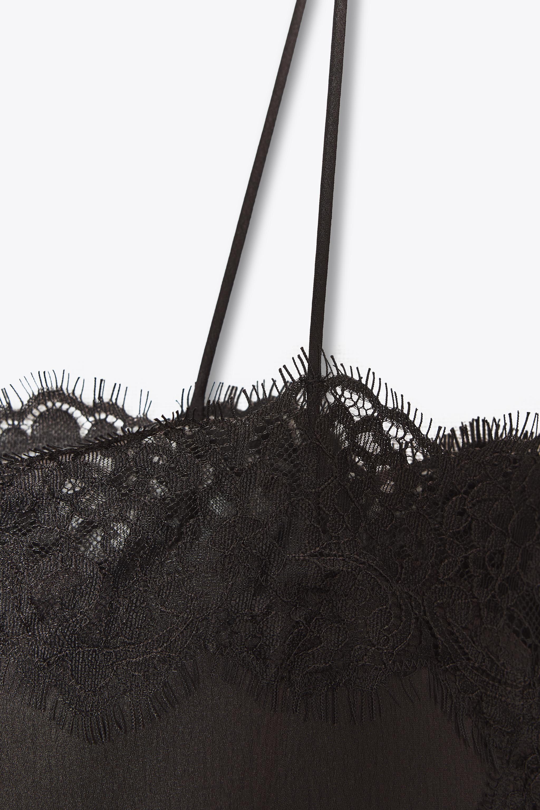 SATIN EFFECT LACE TOP ZW COLLECTION - Dark brown | ZARA United States