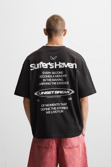 SLOGAN PRINT T-SHIRT - Black by Zara - Image 2