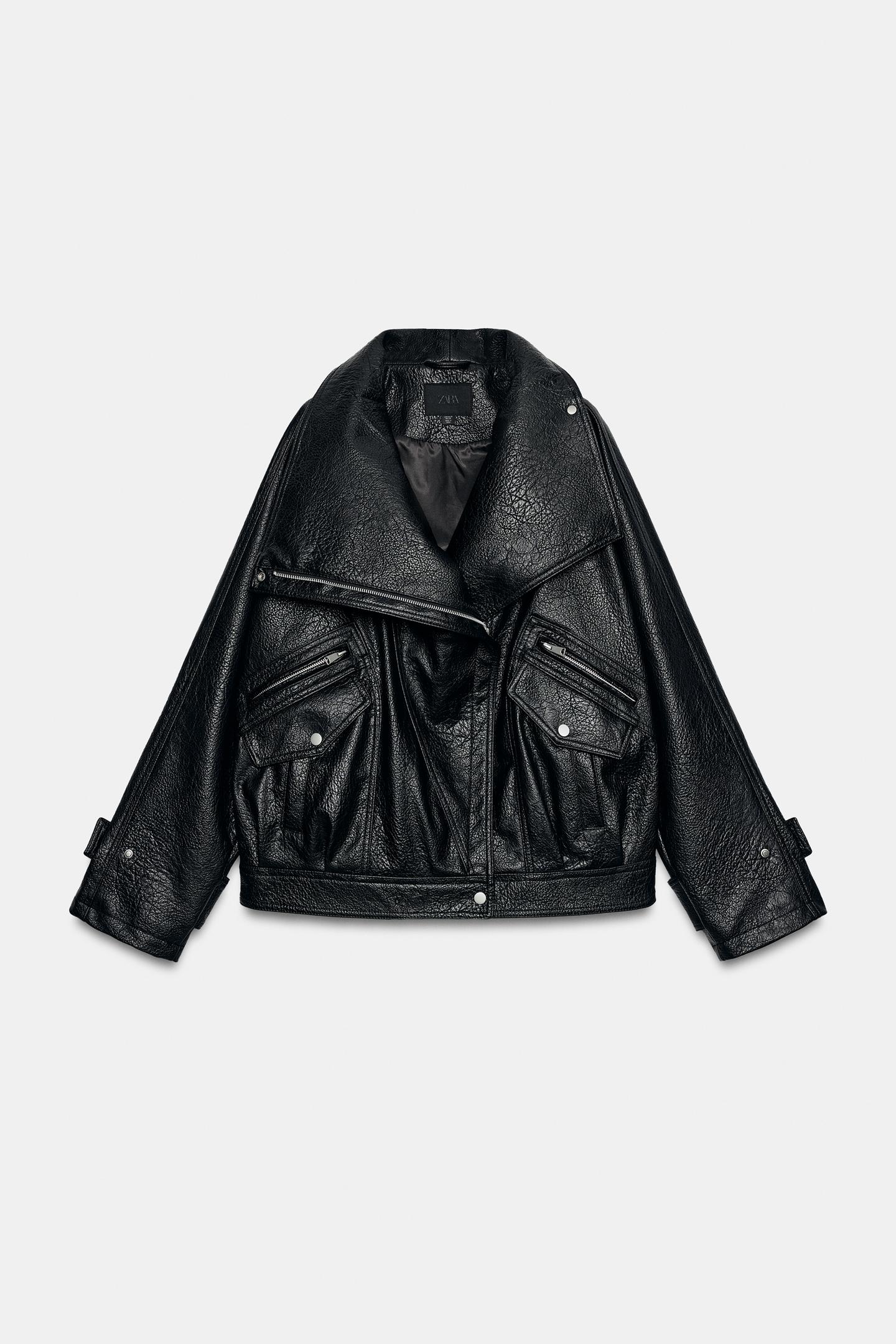 Женская куртка Zara Faux Leather Biker, цвет: Чёрный — фото 6