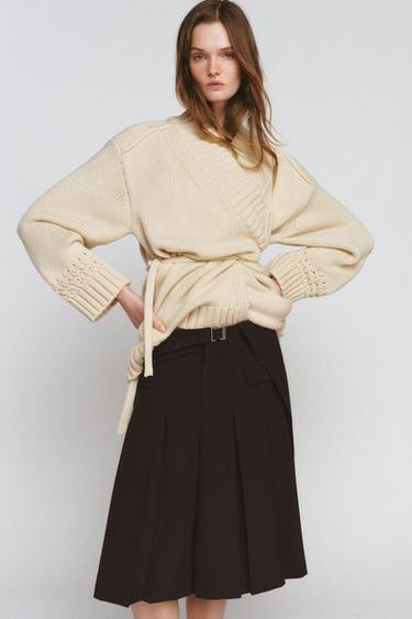 ZW COLLECTION BOX PLEAT MIDI SKIRT - Brown by Zara