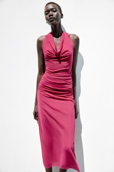 ROBE TULLE HALTER DRAPÉE - Framboise de Zara - Image 1