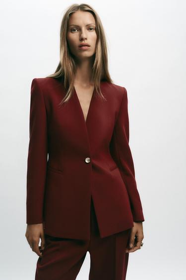 Zara SLEEVELESS TAILORED BLAZER - Maroon