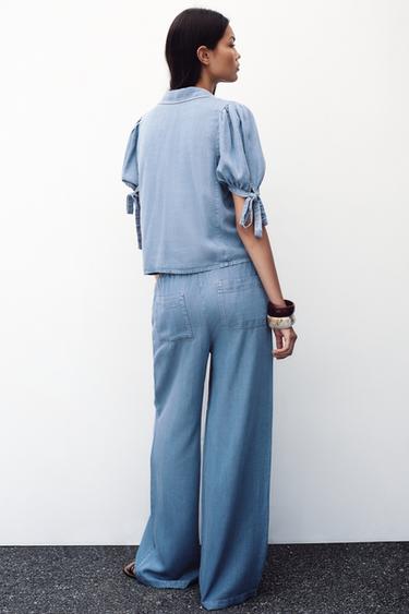 WIDE-LEG TROUSERS WITH ELASTIC WAIST - Light blue by Zara - Image 3