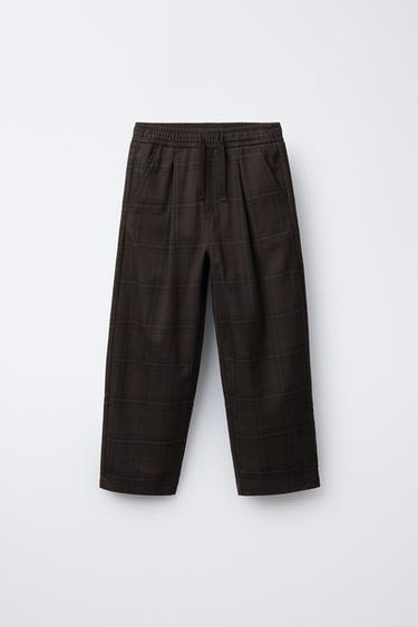 STRAIGHT CHECK TROUSERS - Brown by Zara
