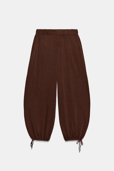 Zara BAGGY KNIT PANTS - Brown