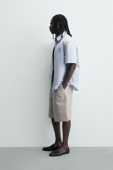 TEXTURED CHECK BERMUDA SHORTS - Sky blue by Zara - Image 3