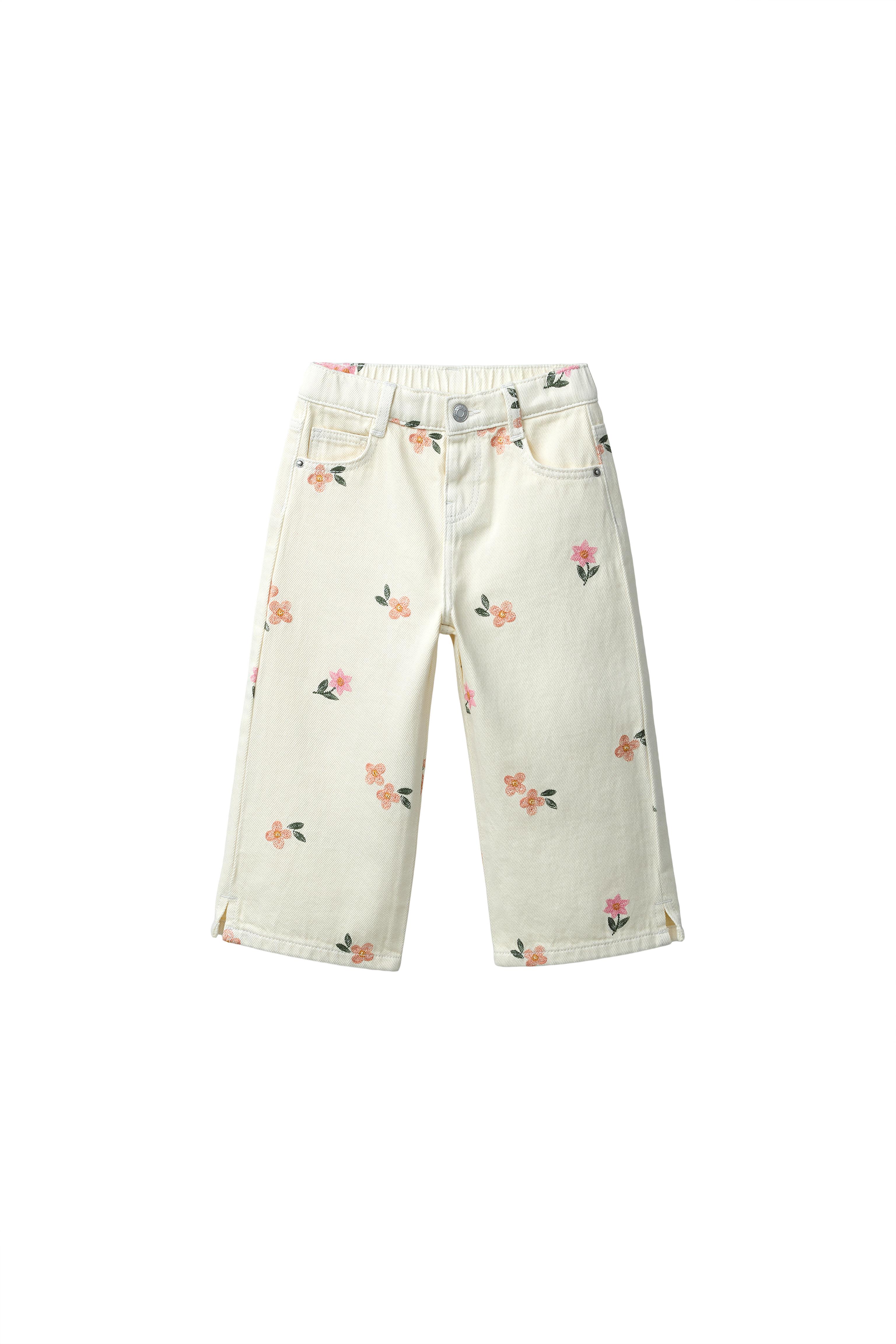 刺繍フラワー柄ツイルキュロットパンツ - エクリュ | ZARA Japan / 日本