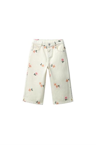 Zara EMBROIDERED FLORAL CULOTTES - Ecru