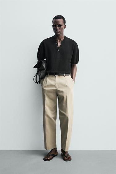 Zara COTTON LINEN KNIT T-SHIRT - Black - Image 0