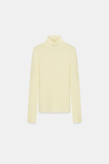 PULL AVEC LAINE À COL MONTANT - Jaune clair de Zara - Image 3