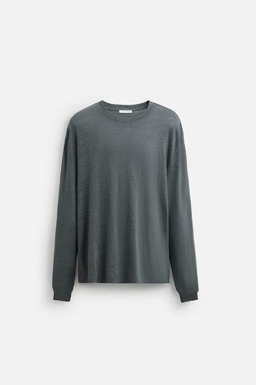 Zara LINEN BLEND T-SHIRT - Light green