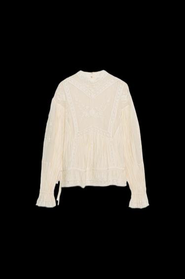 ZW COLLECTION ROMANTIC EMBROIDERED BLOUSE - Ecru by Zara