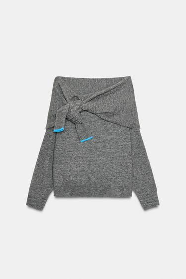 オフショルダーニットセーターグレーマールZaraのオフショルダーニットセーター - グレーマール