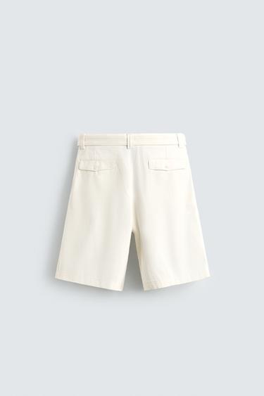 RELAXED FIT BERMUDA SHORTS WITH BELT - Oyster-white by Zara - Image 7