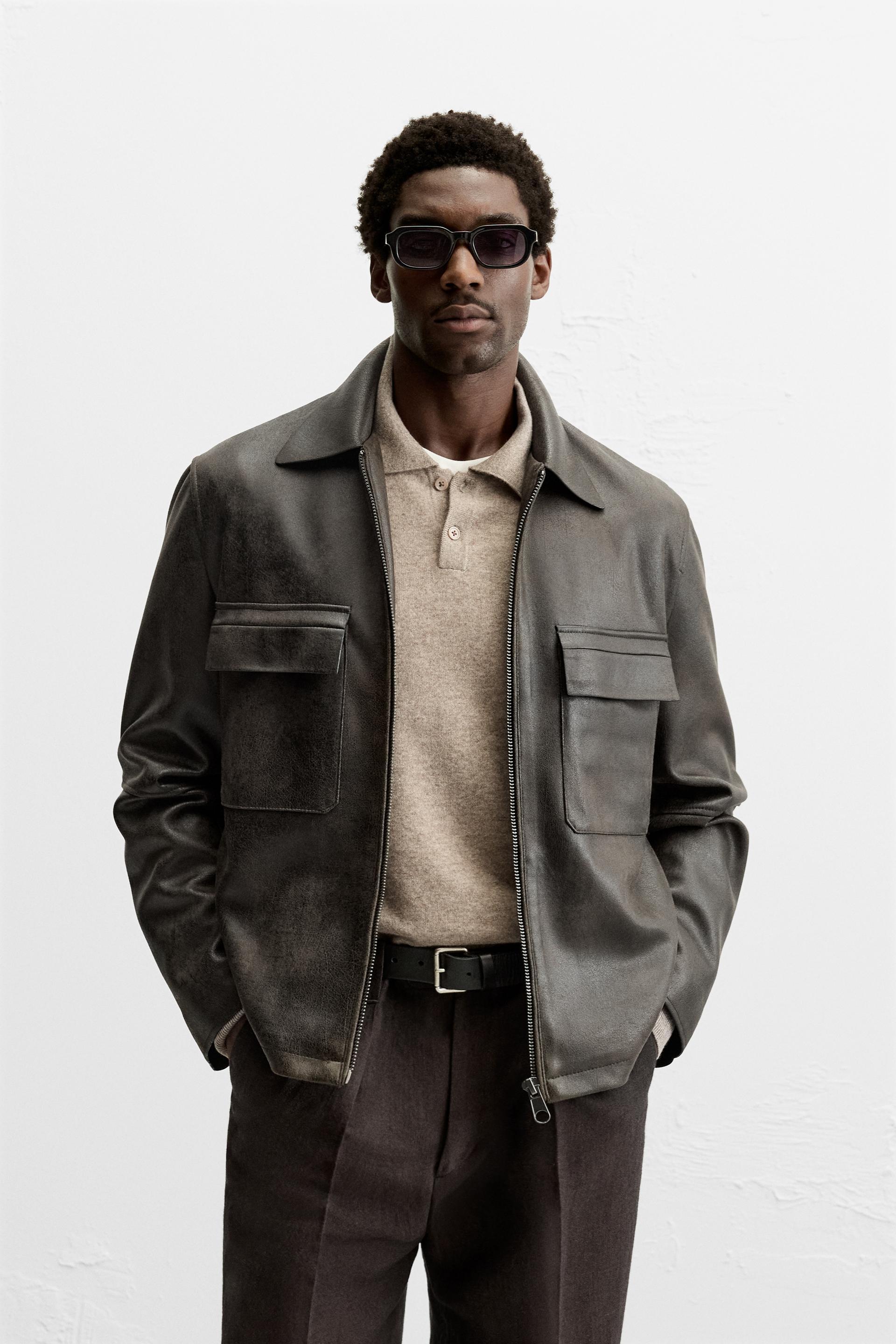 WASHED FAUX LEATHER OVERSHIRT - Green | ZARA United States