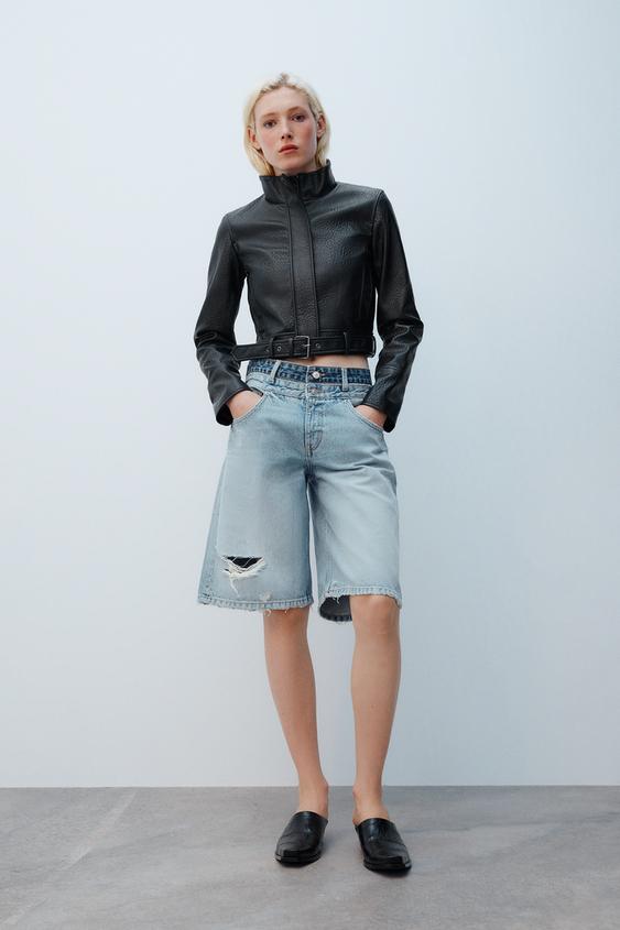 BERMUDAS DOBLE CINTURA DENIM TRF TIRO MEDIO - Celeste de Zara - Imagen 0