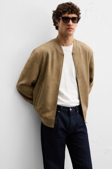 FAUX SUEDE BOMBER JACKET - Beige by Zara - Image 5