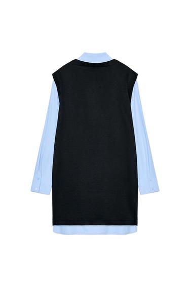 VESTIDO MINI COMBINADO POPELÍN - Azul de Zara