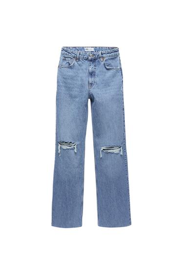 HI-RISE WIDE-LEG FULL-LENGTH RIPPED JEANS