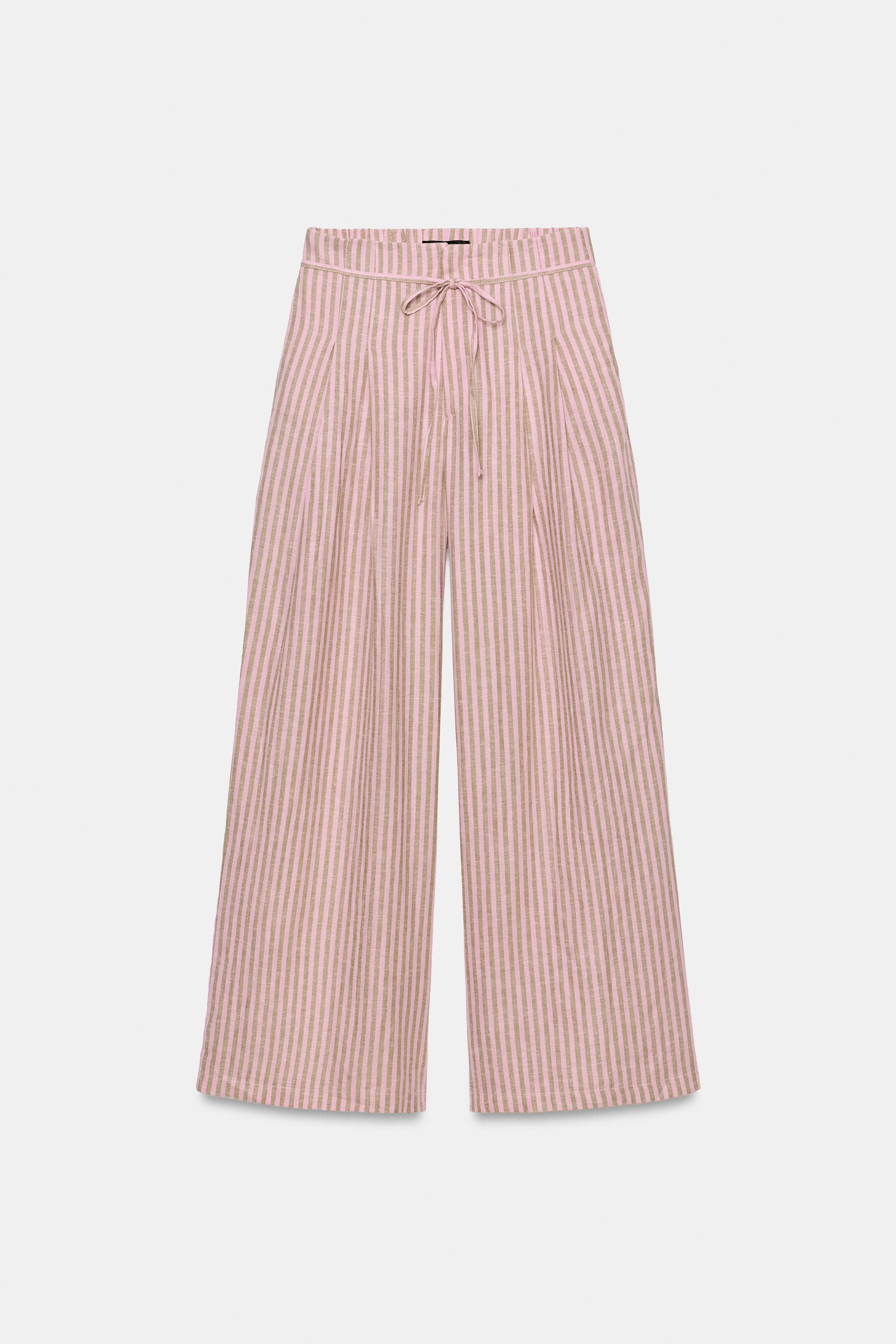 Zara KETEN KARIŞIMLI ÇİZGİLİ BAĞCIKLI PANTOLON görsel 5
