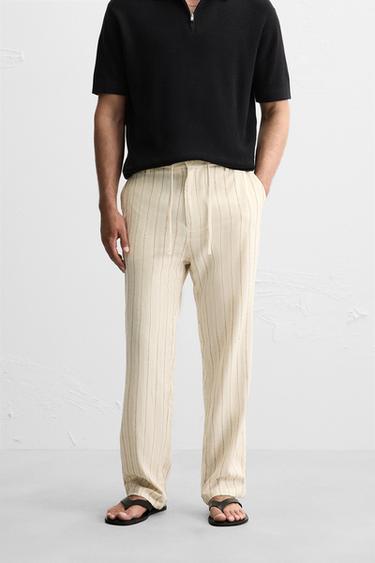 STRIPED JACQUARD TROUSERS - Ecru by Zara