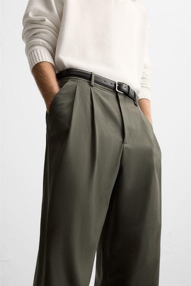 RELAXED FIT PLEATED TROUSERS - Khaki by Zara - Image 5