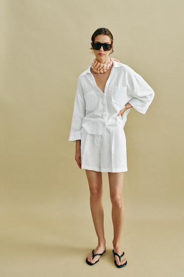 PANTALÓNS CURTOS PINZAS TIRO ALTO - Branco de Zara