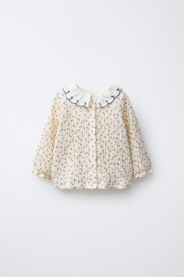 Zara FLORAL TEXTURED SHIRT - Ecru - Image 0